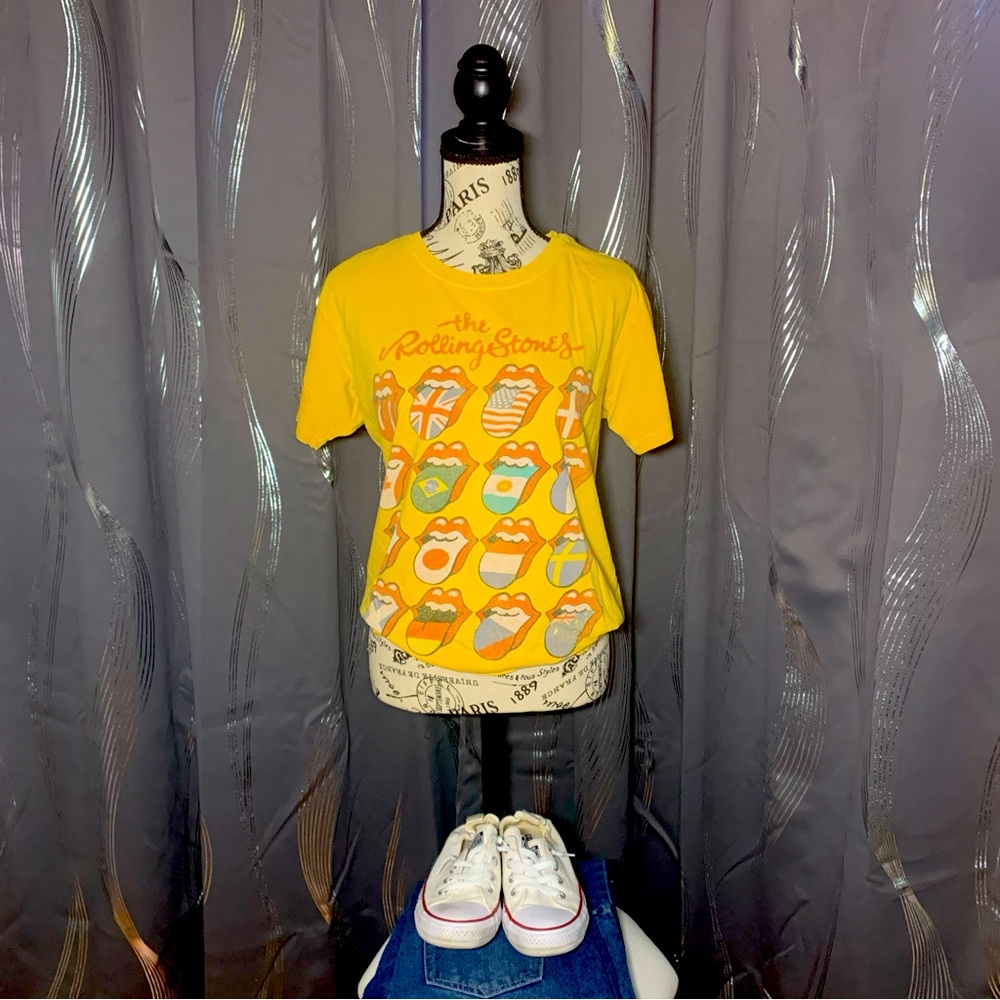The Rolling Stones Yellow Women's Crew Neck Short Sleeve T Shirt Size Small